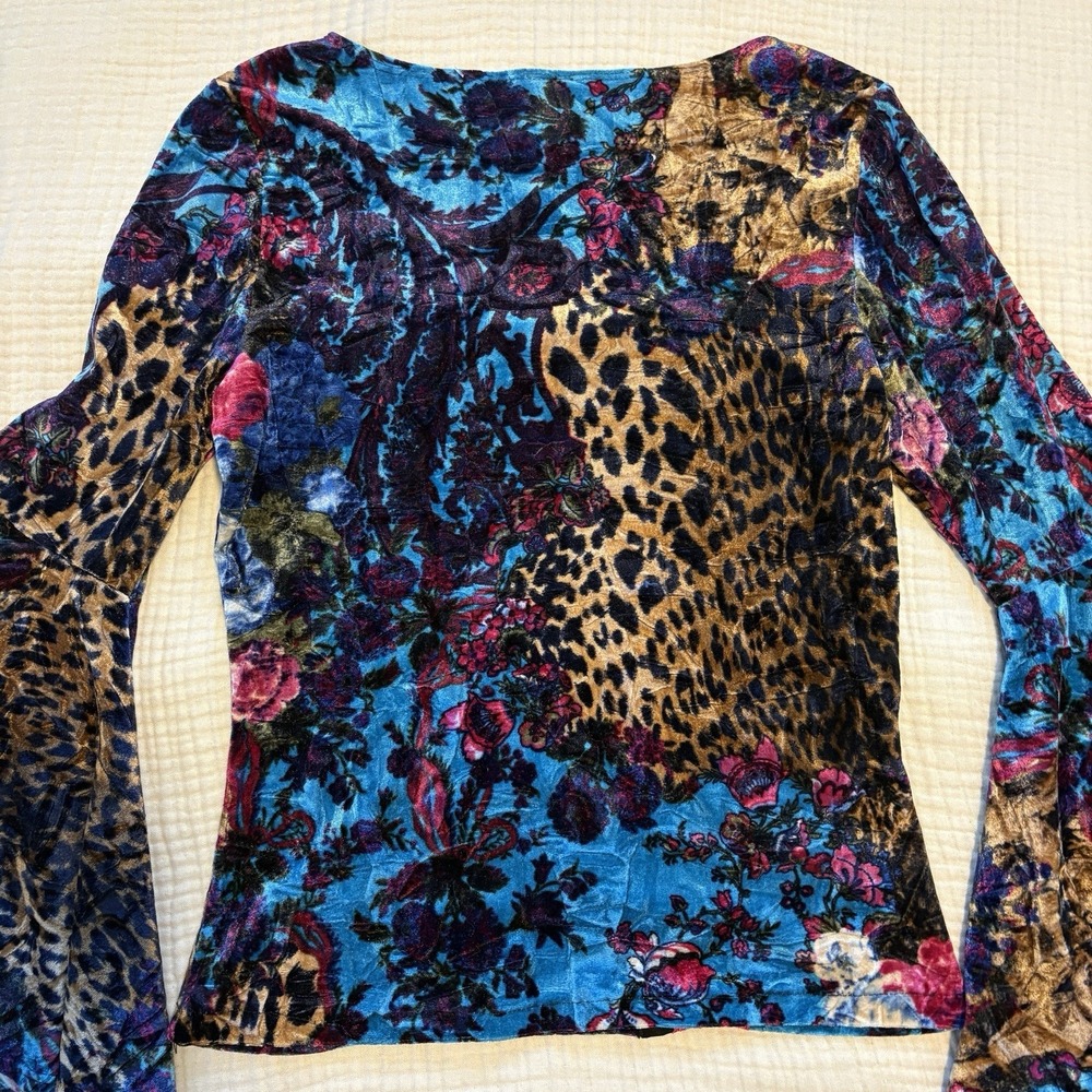 Y2K Velvet Corset Style Top Medium Bell Sleeve Lace Floral USA Made Whimsigoth - Picture 6 of 9